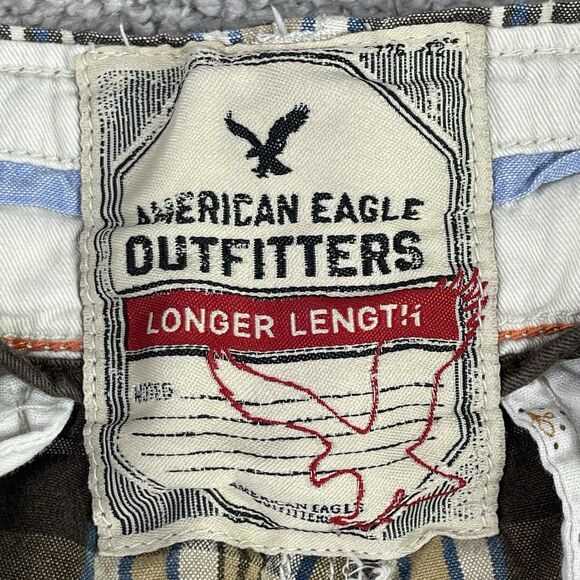 American Eagle Cargo Shorts Men’s 36 Brown Plaid Pockets Preppy Vintage - Picture 5 of 11